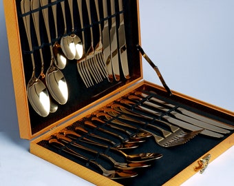 G Decor 24 Piece Vermont Gold Metal Stainless Steel Flatware Cutlery Set Gift Box