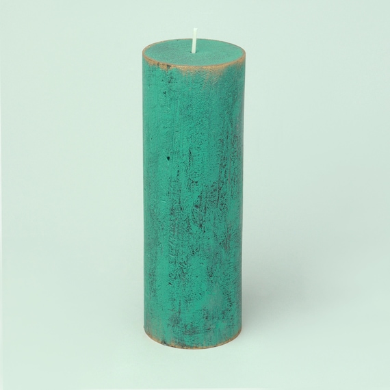 G Decor Vivian Antique Marble Teal Light Gold Brass Pillar Candles