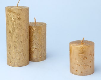 G Decor Adeline Gold Metallic Textured Pillar Candle