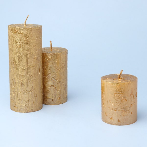 G Decor Adeline Gold Metallic Textured Pillar Candle