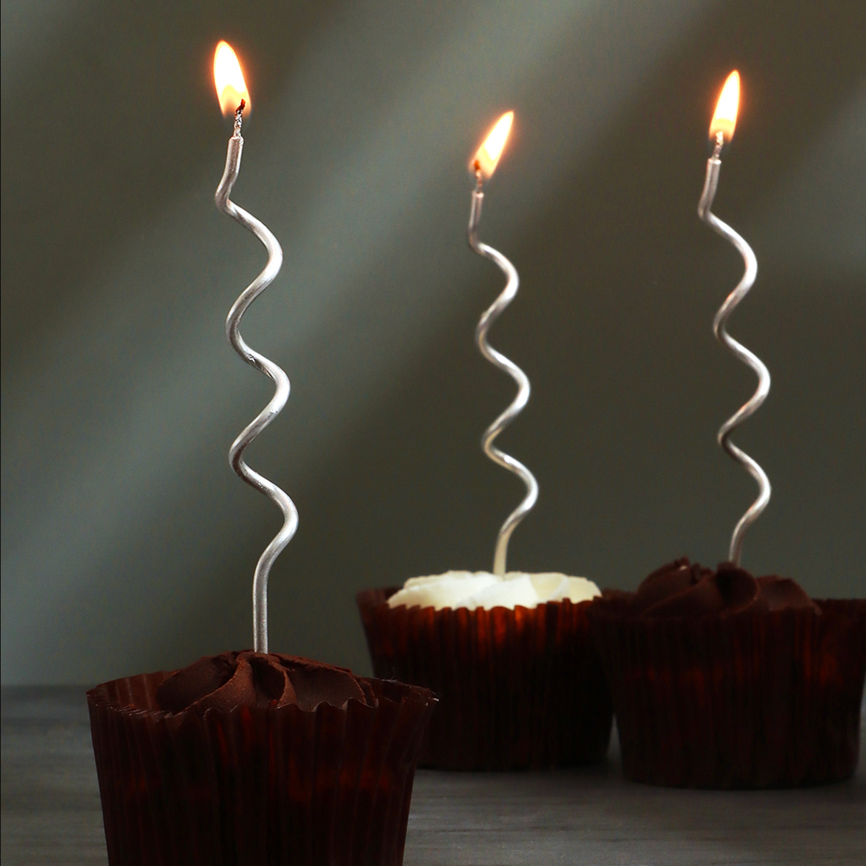 G Decor Set of 12 Silver Swirls Cake Candles