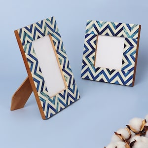 G Decor Handmade Blue Wave Stylish Photo Frames Decorative Chevron Picture Frame