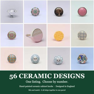 Funky Drawer Knobs, 56 Designs to Choose From, Hand Painted Ceramic Cabinet Knobs, Colourful Cupboard Door Knobs, Mix and Match Pulls