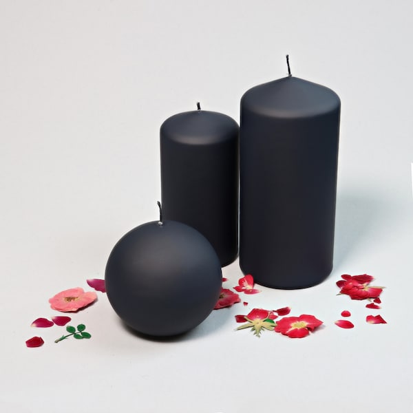 G Decor Henry Velvet Matt Soft Touch Smooth Black Pillar Candles