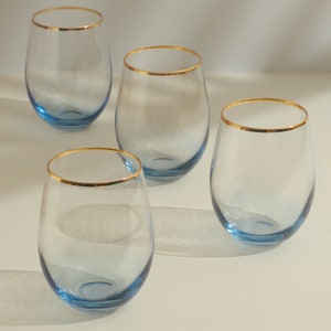 G Decor Set of 4 Radiance Ombre Gold-Rim Tumbler Drinking Glasses Sapphire Lagoon
