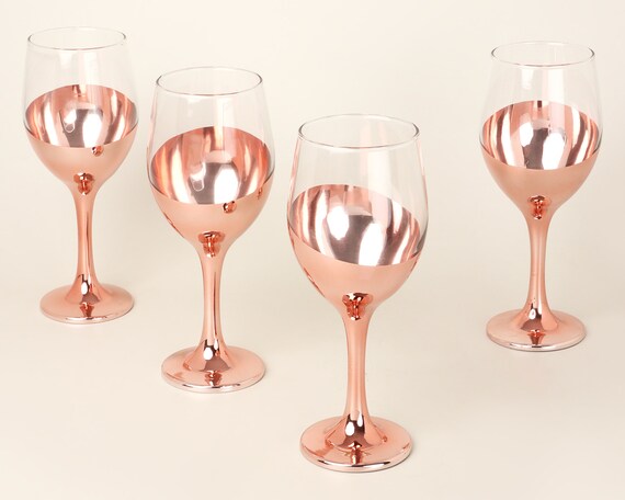 Stemmed Champagne Flute Glasses in Rose Gold-Tone Finish, Set of 6