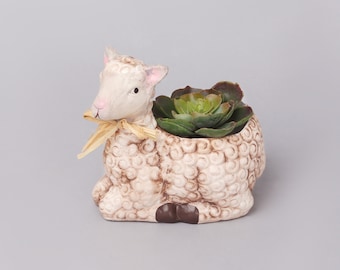 G Decor Cute Small Ceramic Sheep Planter