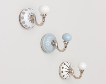 G Decor Cambridge Handcrafted Studio Wall Hook Patterned Ceramic & Chrome Finish