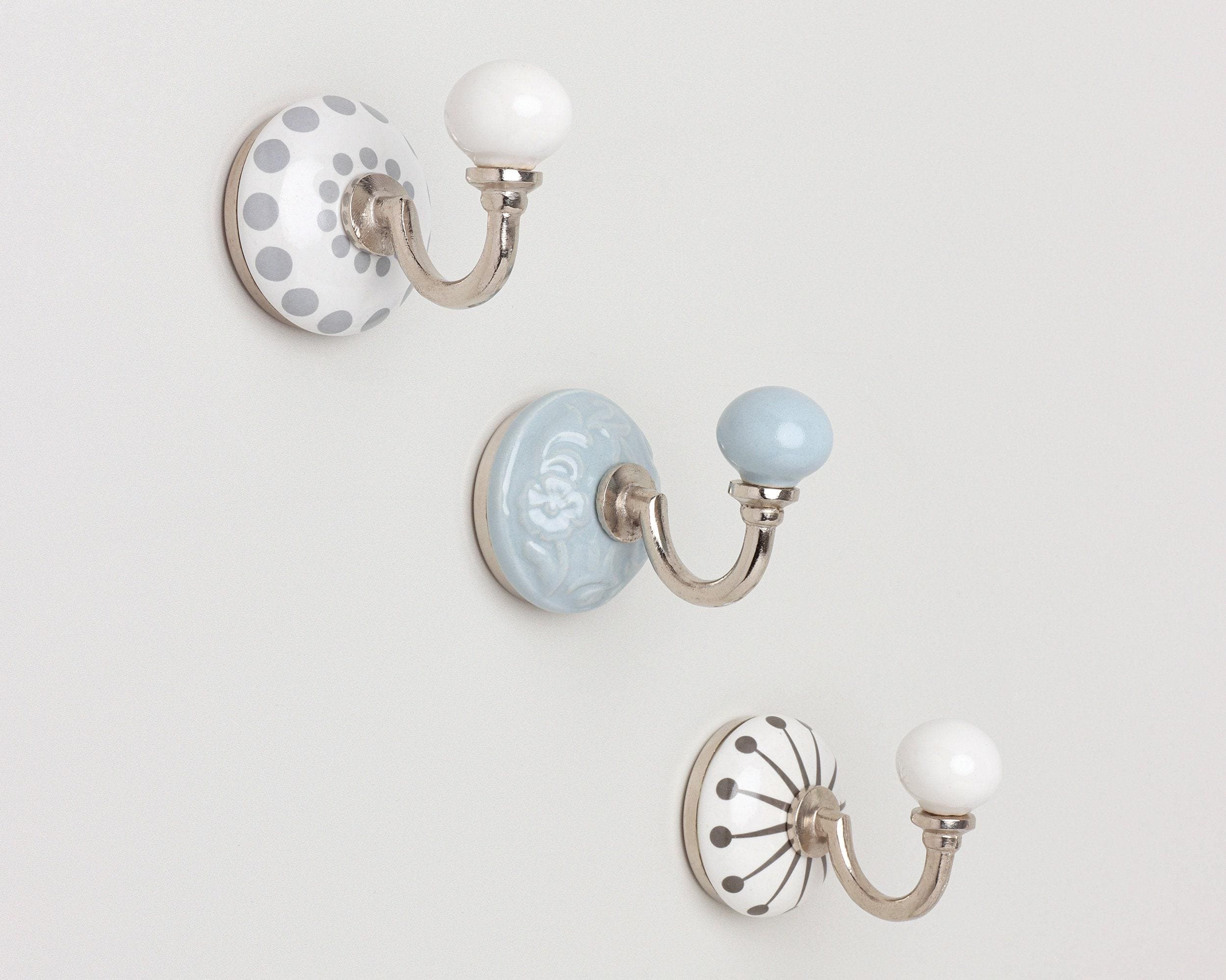 Ceramic Wall Hook, Cambridge Handcrafted Coat Hook, Patterned Chrome Bathroom Hook, Hallway Towel Hook - G Decor