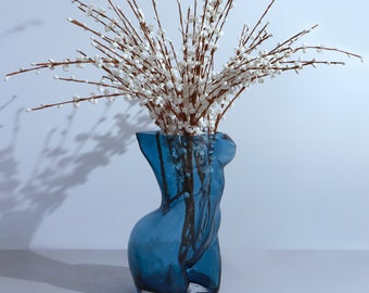 G Decor Extra Large Blue Female Torso-Shaped Glass Vase