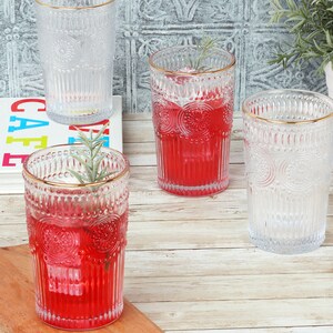 Highball Glasses Set of 4 Drinking Juice Cups Gold Frosted White