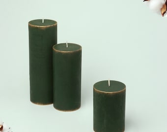 G Decor Fern Green Gold Antique Style Pillar Candles
