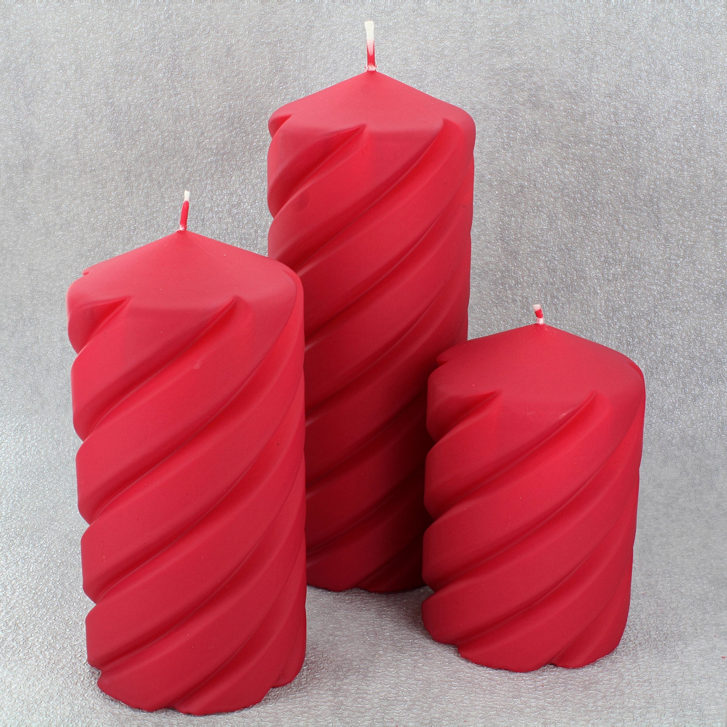 Red Pillar Spiral Candles Etsy