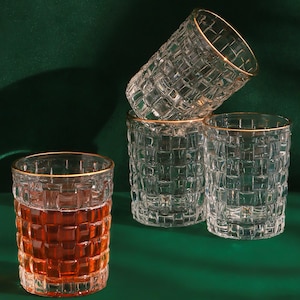 Dante Vintage Textured Gold Rim, Set of 4, Tumbler Glasses, Handmade Drinkware