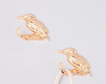 Wall Mounted Hooks Set of 2, Kingfisher Gold Sculpted Bird Coat Hooks, Towel Hooks, Hallway Wall Hooks - G Decor