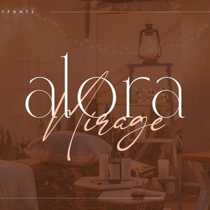 Alora Mirage Modern Font Duo: elegante fuente serif y escritura orgánica con compatibilidad multilingüe, ideal para branding, packaging y editorial.