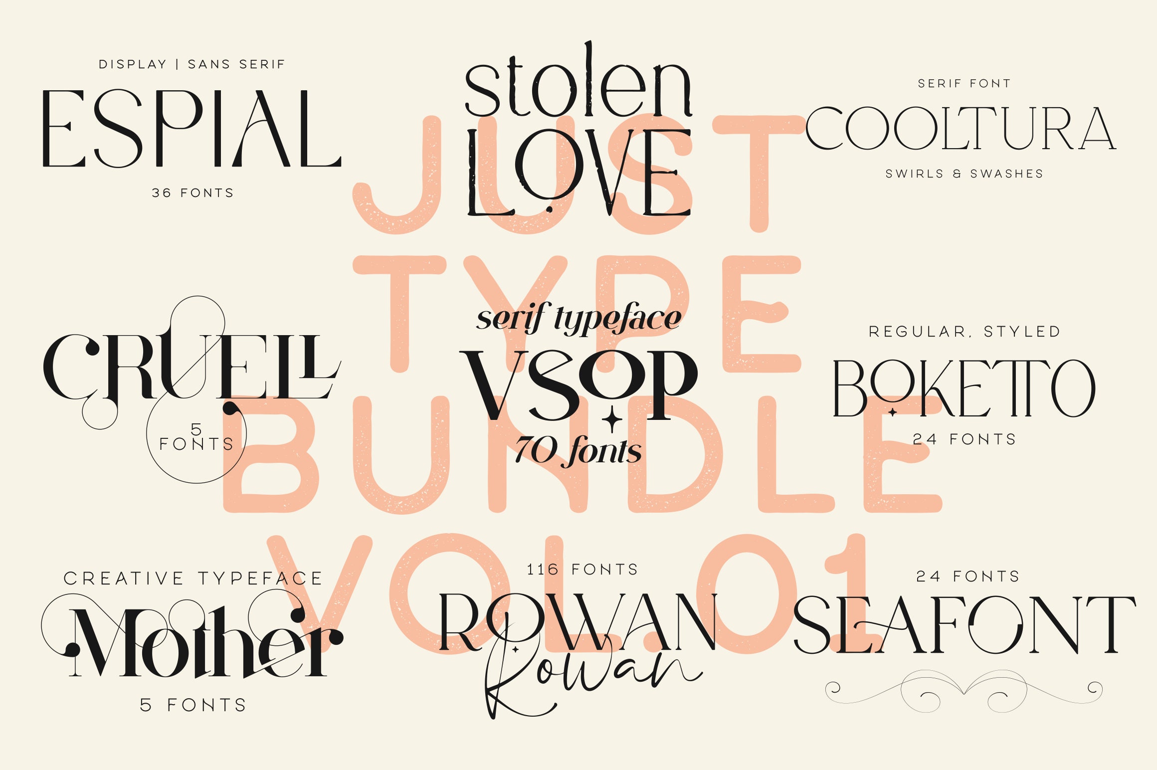 Just Type Bundle Vol. 01 — 300-font Mega Bundle • Instant Download ...