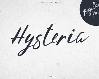 Può includere: Presentazione del font "Hysteria", un font di scrittura a mano in stile regolare e grezzo.