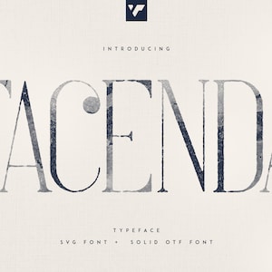 Pode incluir: Gráfico digital com a palavra "TACENDA" em uma fonte serifada com um efeito texturizado semelhante a aquarela. A palavra está centralizada em um fundo creme, com "INTRODUCING" acima e detalhes da fonte abaixo.