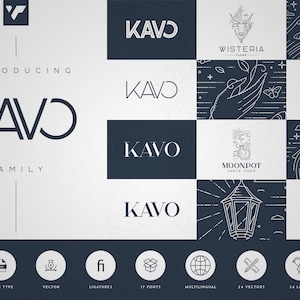 Kavo Family - 17 fonts + 24 logos