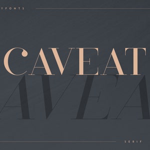 Op de afbeelding: Een grafisch ontwerp met het woord "Caveat" in een serif-lettertype. Het woord wordt twee keer weergegeven, een keer in lichtroze en een keer in donkergrijs. Het woord "Caveat" is in de tweede instantie lichtjes schuin.