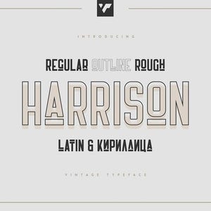 Harrison Retro Typeface – Bold Font with Regular, Outline & Rough Styles, Latin and Cyrillic Support and Multilingual Characters