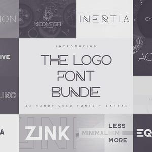 The Logo Font Bundle – 24 Display & Sans Fonts + Logo Graphics, Vector Elements and Multilingual Support; Perfect for Branding, Packaging