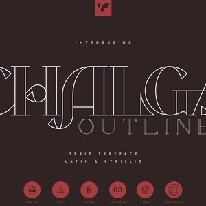 Chalga Outline Serif Typeface – Elegant Vintage Outline Font in Light, Regular, Bold with Latin and Cyrillic Support for Branding