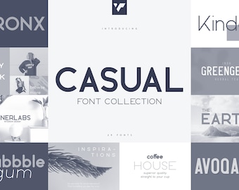 Colección de fuentes informales: 29 fuentes urbanas limpias, 4 tipografías con ligaduras y compatibilidad multilingüe; ideal para branding, packaging y revistas.