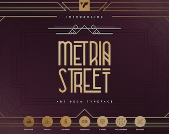 Metria Street Art Deco Font – Bold Typeface with Ligatures