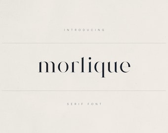 May include: A minimalist design featuring the word "morlique" in a serif font. The text is in a dark navy blue color, set against a cream-colored background. The word is centered between two thin horizontal lines.