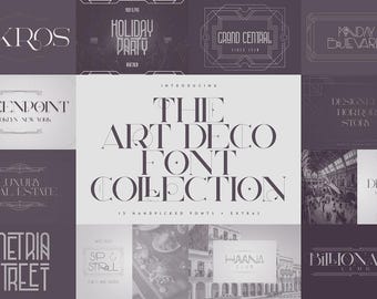 Pacote de fontes Art Déco – Fontes serifadas elegantes, molduras e linhas