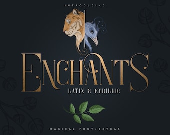 Enchants Magical Font + Extras Vintage Serif with Cyrillic Support Alternates Animal Illustrations Multilingual Assets for Branding