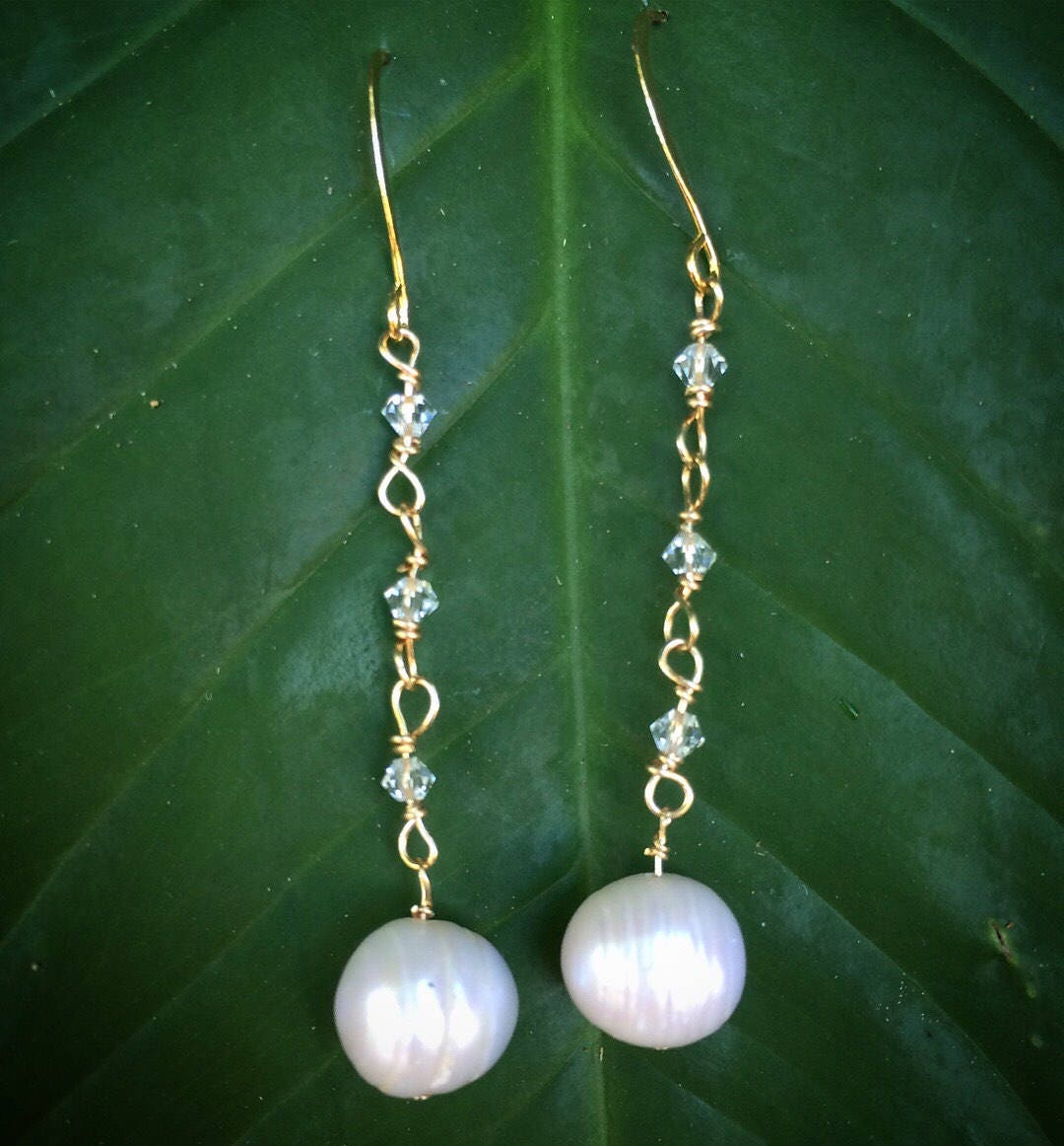 Pearl Glass Bead Gold Wire Earrings Full Beaded