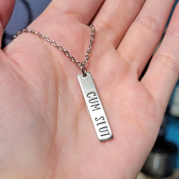 C*M SLUT Necklace, stamped pendant, funny gift, pendant necklace, slut, dirty gift, mature