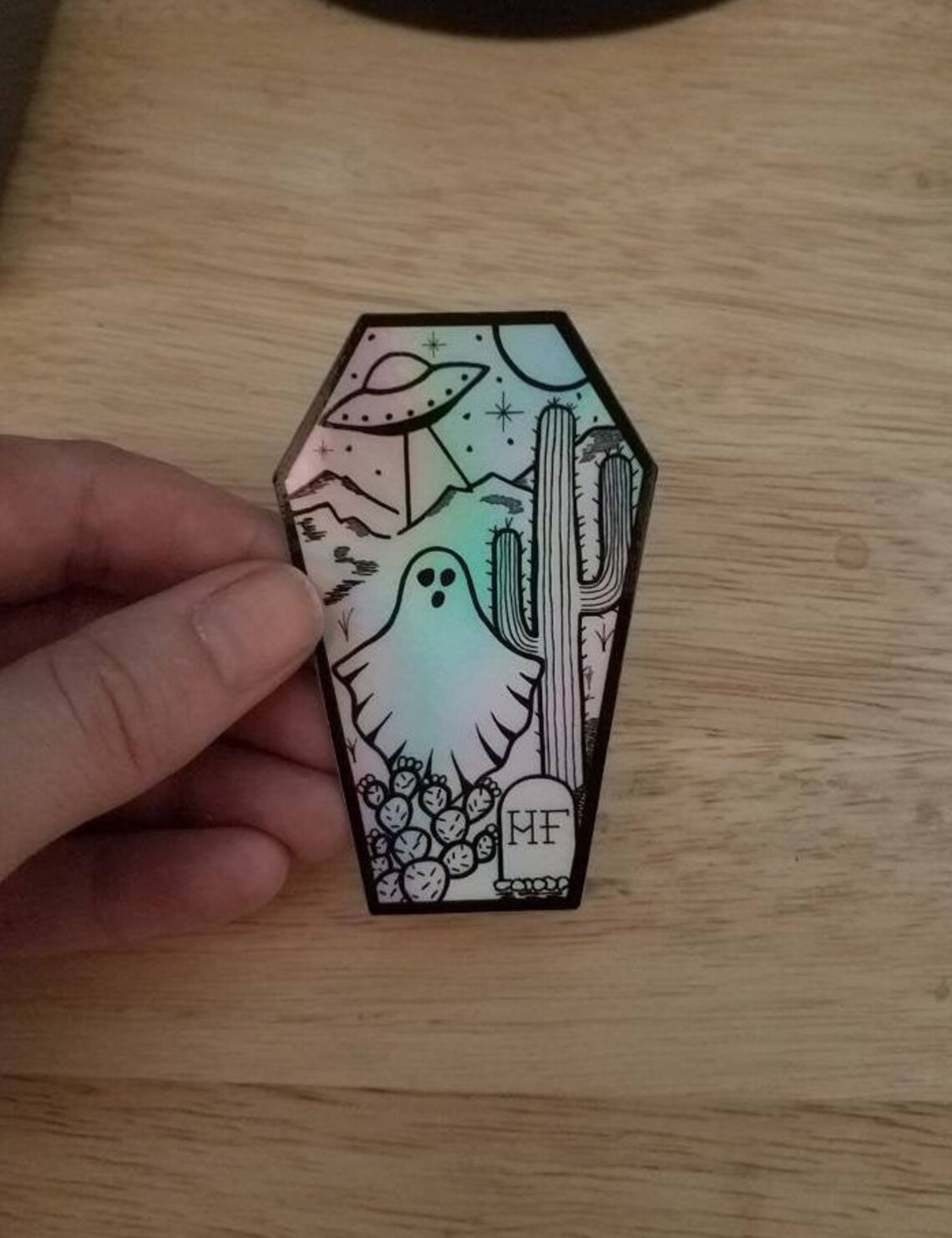 Coffing Sticker Holographic Sticker Coffin Sticker Ghost Cactus Flying | Etsy