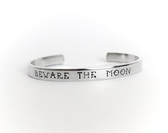 Beware the Moon | American Werewolf in London | Lunar | Handstamped Bracelet | Full Moon | Werewolves | Horror Movie Jewelry | Gifts for Her