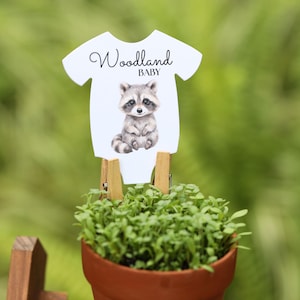 Recuerdos para baby shower con temática de animales del bosque: paquetes de semillas de flores silvestres, zorro, mapache, oso, ciervo, cervatillo, erizo, conejo, conejito, estilo boho. imagen 16