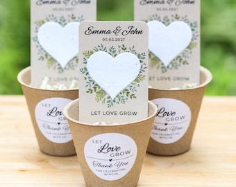 Wedding Favors for Guests Bulk Plantable Seed Paper Heart Let Love Grow Eco Friendly Wildflower Botanical Garden Rustic Thank You Gift