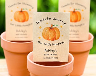 Little Pumpkin Baby Shower Favors Fall Autumn Seed Packets Plantable Rustic