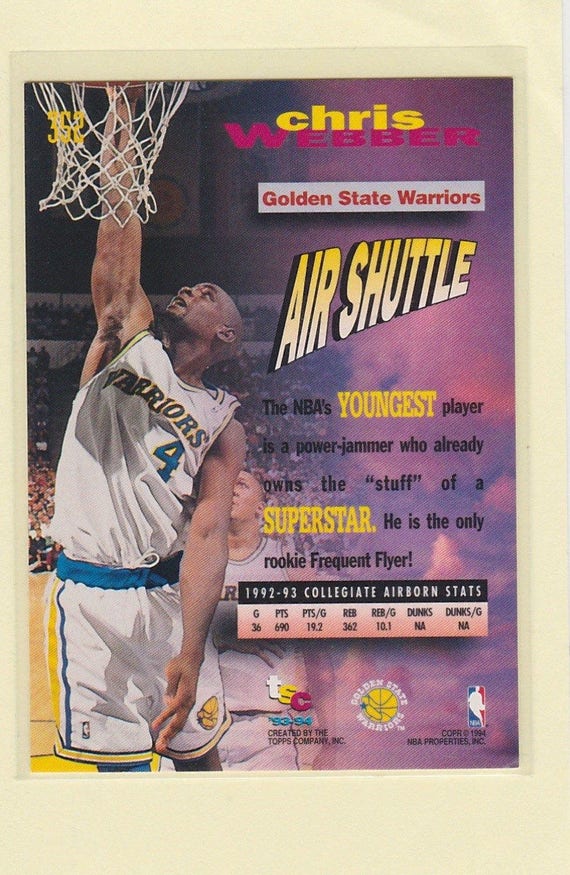 1994 NBA Rookie Of the Year Golden State Warriors Chris Webber
