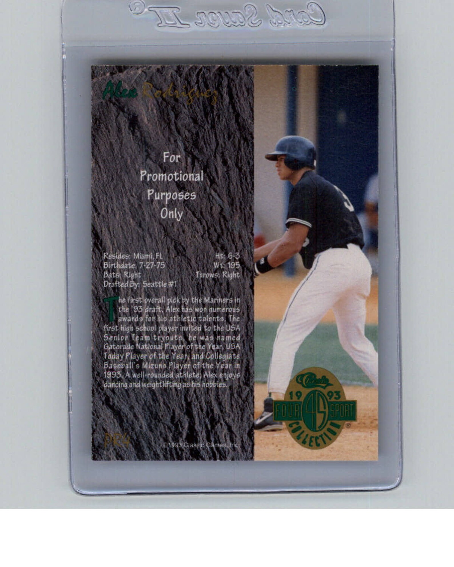 ALEX RODRIGUEZ ROOKIE 1993 Classic Four Sport Promo Card Etsy