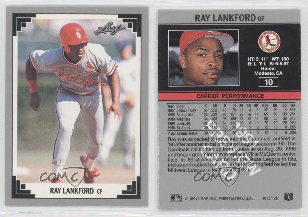 1991 Leaf Preview #10 Ray Lankford St. Louis Cardinals Baseball