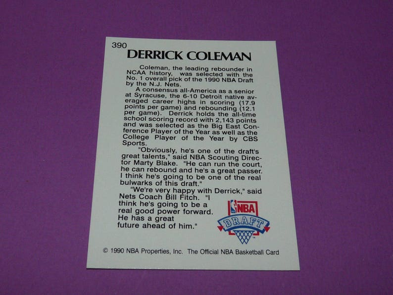 1990 Hoops Basketball Derrick Coleman Rookie Card Card Etsy