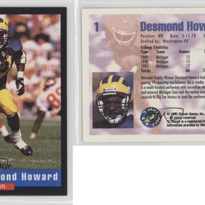 1992 proyecto clásico selecciones #1 Desmond Howard Michigan Wolverines fútbol tarjeta
