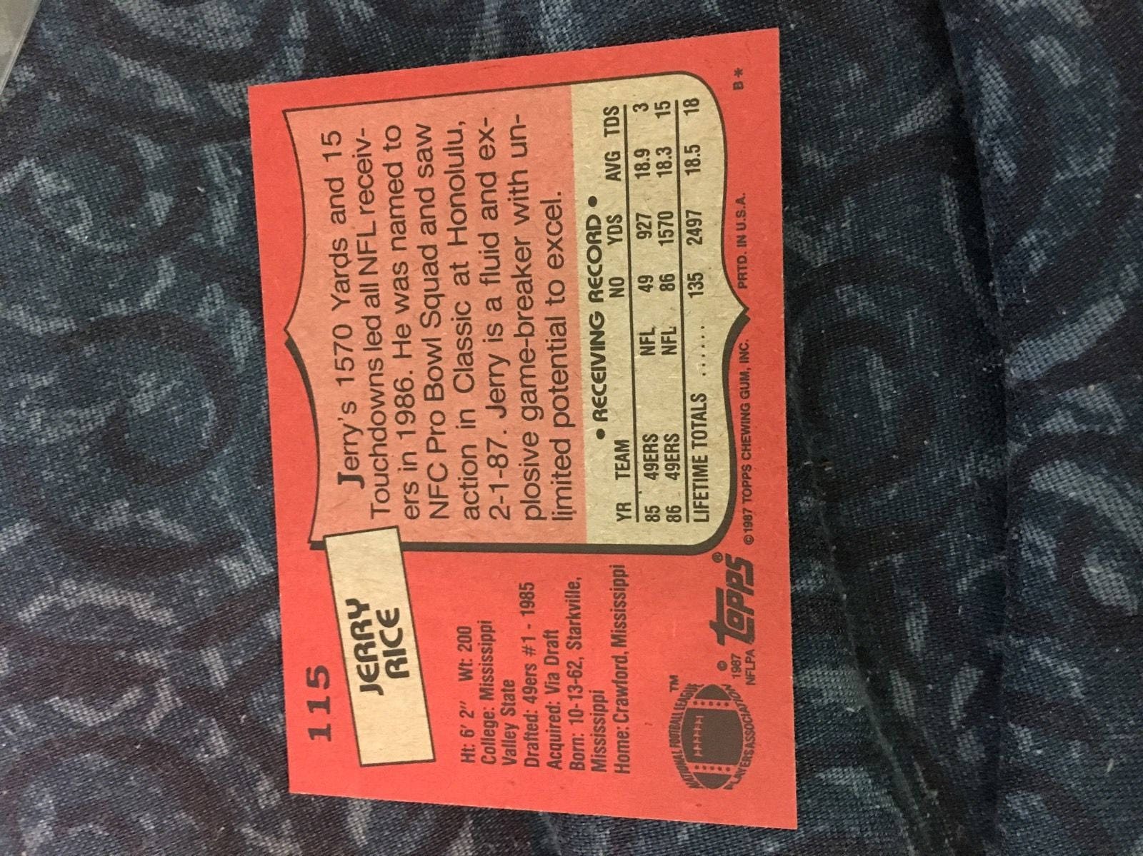 1987 JERRY RICE Topps All-pro Football Card 115 san - Etsy