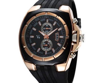 V6 Quartz Sport Watch With Black Silicone Band Etsy Australia