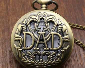 Antike Papa Pocket Watch hohl Design Anhänger Quarz Halskette Kette Unisex