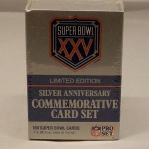 Conjunto de cartas comemorativas do aniversário de prata da NFL Pro Set Super Bowl XXV edição limitada