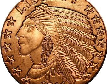 999 Fine Copper 1 oz Each INCUSE 1911-5 Dollar GOLD INDIAN Design Bullion Rounds